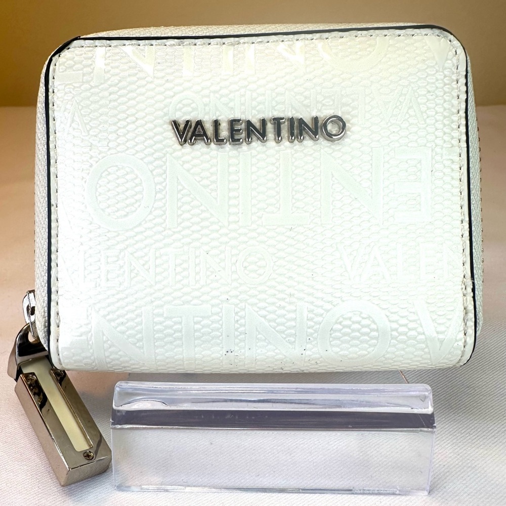 Valentino Divina SA line Mini white zip-around wallet in pebbled faux leather